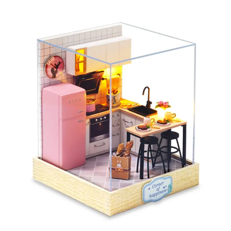 DIY Dollhouse Miniature House for Beginners to Building, Miniature Dollhouse for Building Yourself, Minature Houses Kit with Tools, Craft Set House Wood ,Kitchen.
