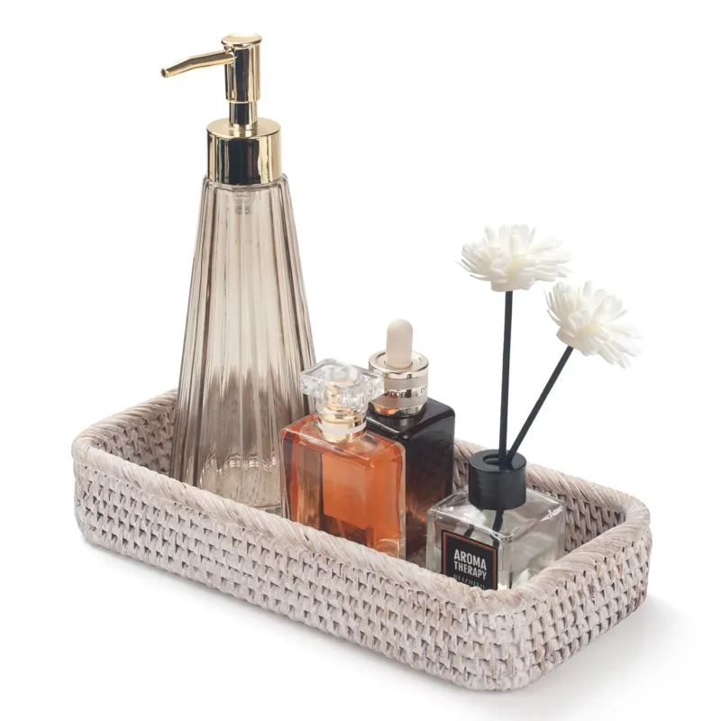 Rattan Bathroom Vanity Trays, Basket Storage Long Narrow Towel