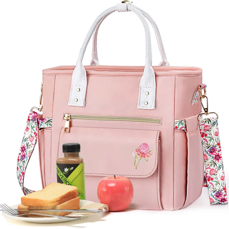 Large leak-proof insulated cooler bag with multiple pockets and detachable strap for work