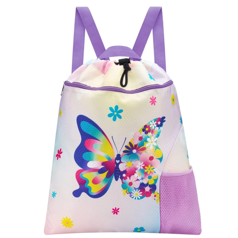 Backpack kids - Waterproof gym bag string backpack sports school beach travel swimming gym bag with zipper pocket water bottle
