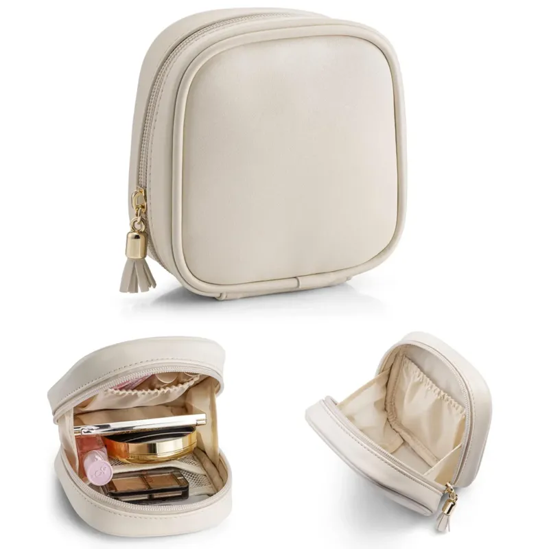 Small Make Up Bag for Purse with Pockets Makeup Bag with Zip Waterproof Makeup Bag