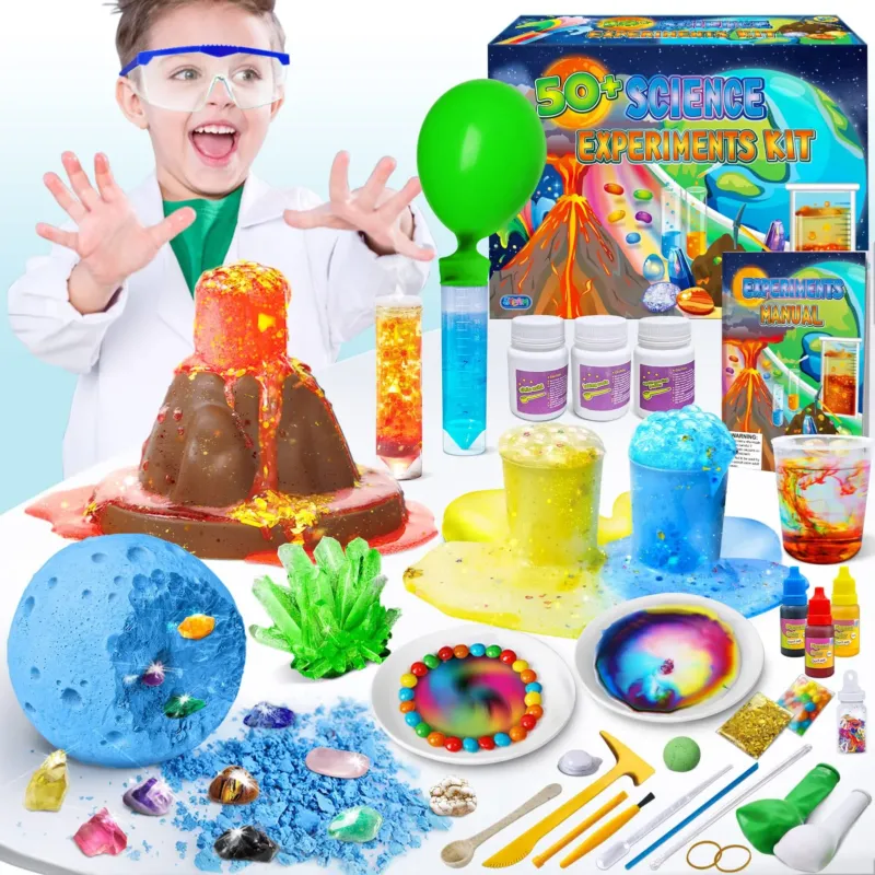 50+ Science Experiments Kit, STEM Activities Chemistry Set, Gemstone Excavation, Volcano