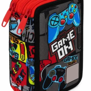 3-Compartment Pencil Case Filled. Pencil Case with 3 Erasable Pens, Felt Pens, Colouring Pencils