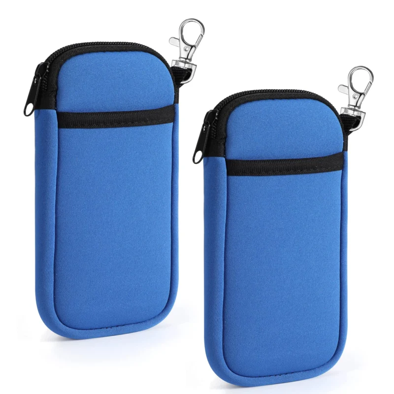Double soft glasses case 2 pieces, neoprene zipper sunglasses pouch, portable reading glasses pouch bag with belt clip