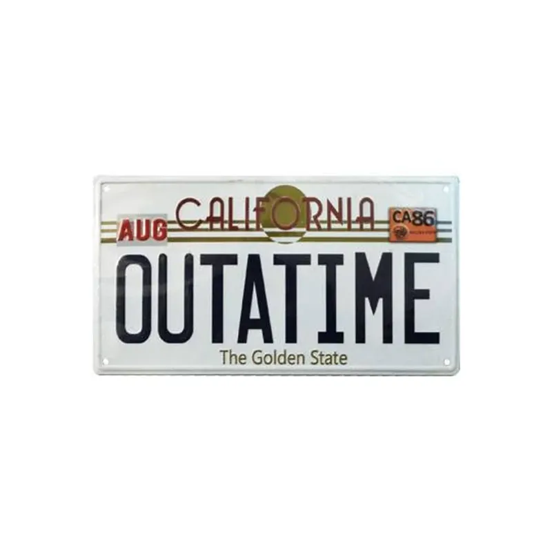 Produktbild Zurück in die Zukunft Me­tall­schild Outatime DeLorean Nummernschild